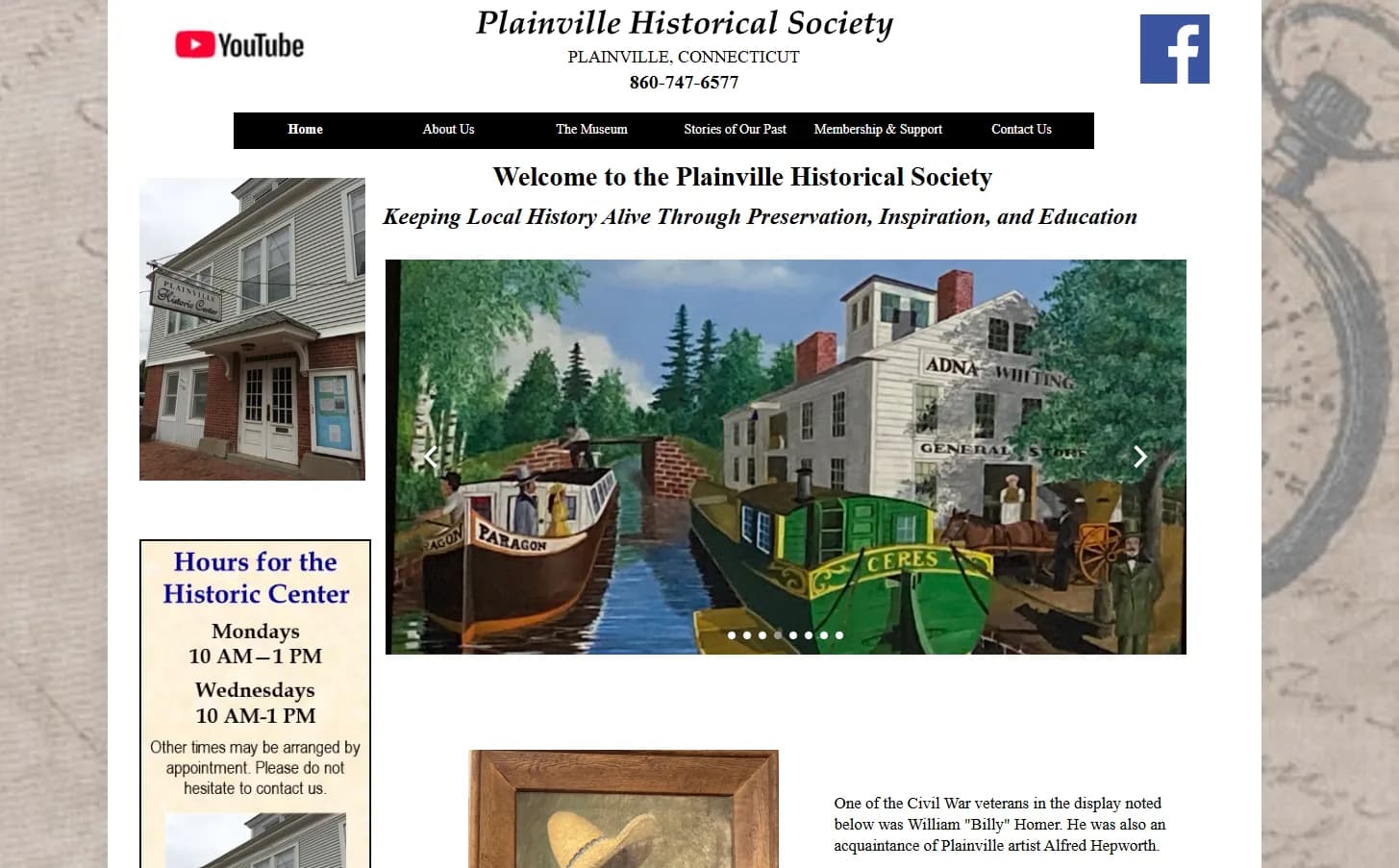 Plainville Historical Society — original Webydo-built site, before the Duplication Rocket rebuild